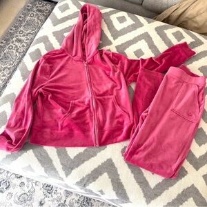 Juicy Couture Large Velour Zip-Up Hoodie & Jogger Set - Bright Pink